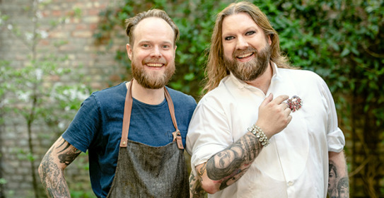Rickard Söderberg och Joel Lindqvist har skapat Birgit Nilssons dessert och pralin tillsammans.