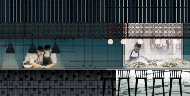 Inredningen i restaurangen är framtagen av MOD Arkitekter med konceptet “under the surface”.