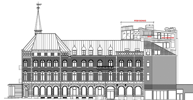 En tillbyggnad i två plan med orangeri, bar och en takterrass planeras på Stadshotellet i Varberg.